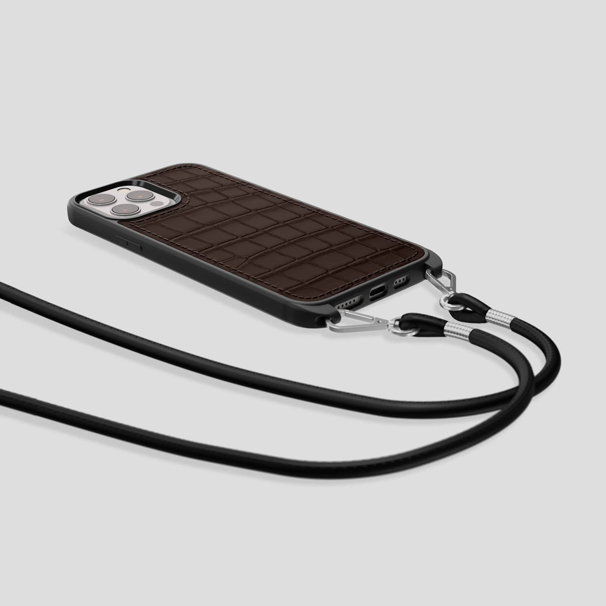 Dark Brown iPhone 14 Pro Crossbody Sport Case Alligator -6 | Dark-Brown