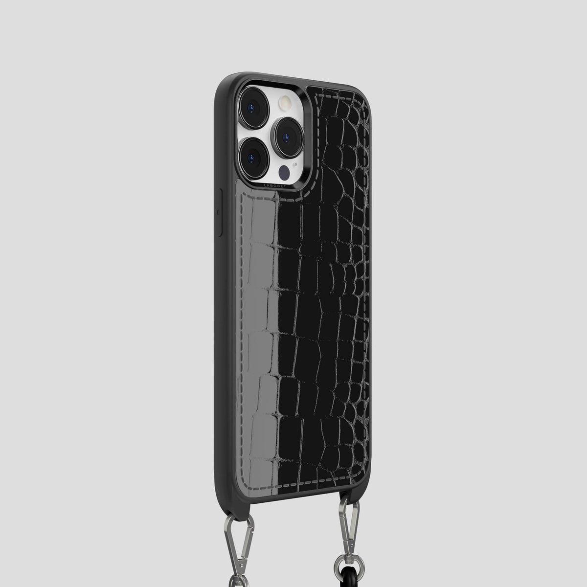 Black iPhone 14 Pro Crossbody Sport Case Shiny Alligator -2 | Black