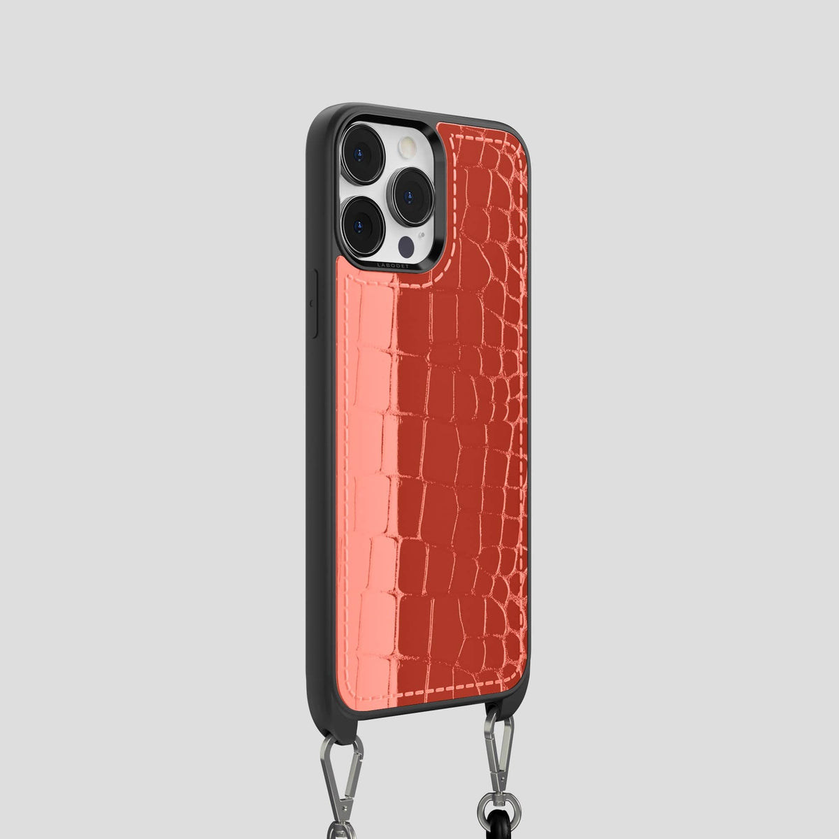 Coral Orange iPhone 14 Pro Crossbody Sport Case Shiny Alligator -2 | Coral-Orange