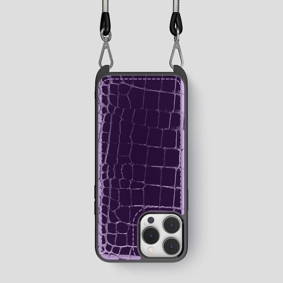 Purple iPhone 14 Pro Crossbody Sport Case Shiny Alligator -1 | Purple