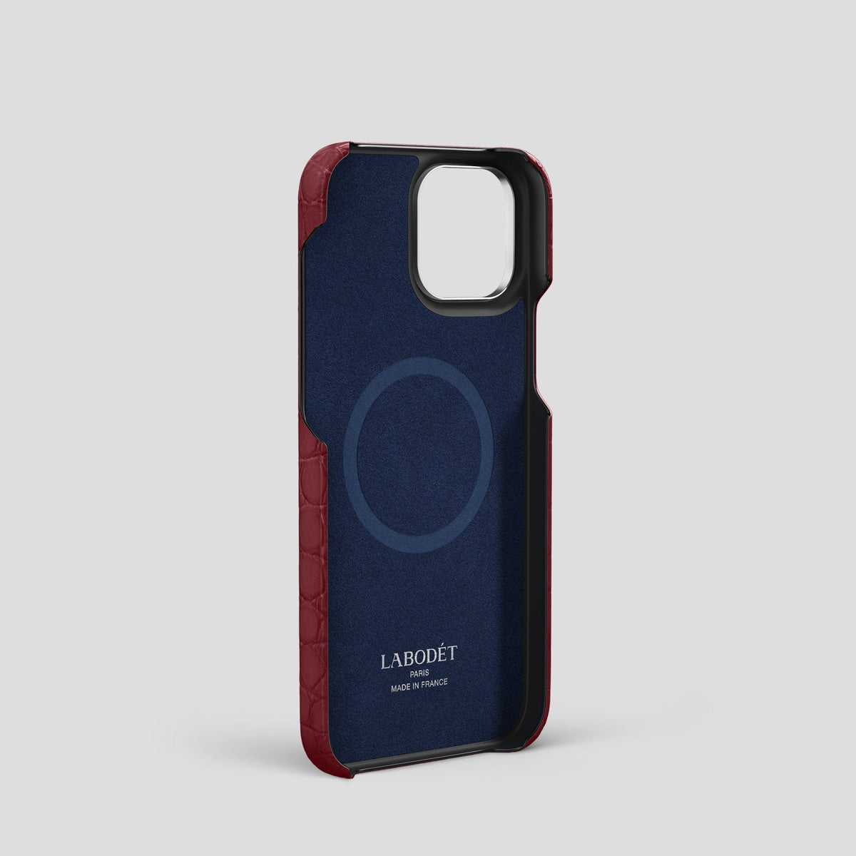 Burgundy-Black iPhone 14 Pro Card Case Alligator with Steel Metal -4 | Burgundy-Black-Steel