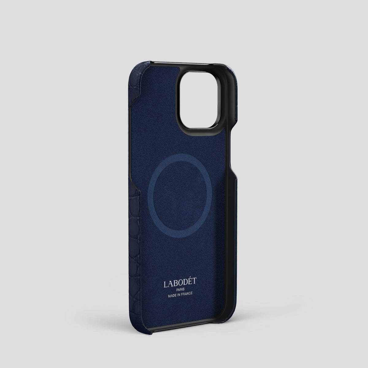 Navy-Blue-Black iPhone 14 Pro Card Case Alligator with Black Metal -4 | Navy-Blue-Black-Black