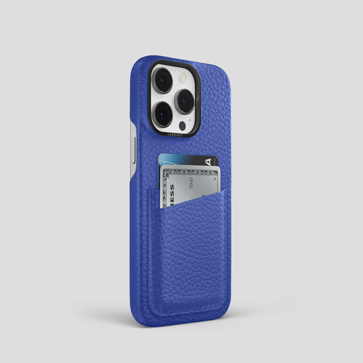 Royal Blue iPhone 14 Pro Card Case Calf with Black Metal -2 | Royal-Blue-Black