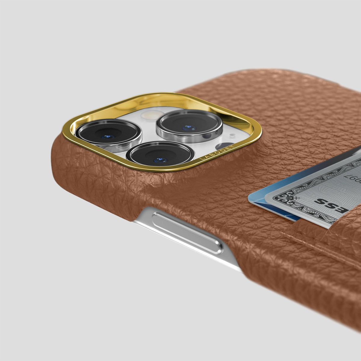 Caramel iPhone 14 Pro Max Card Case Calf with Gold Metal -5 | Caramel-Gold