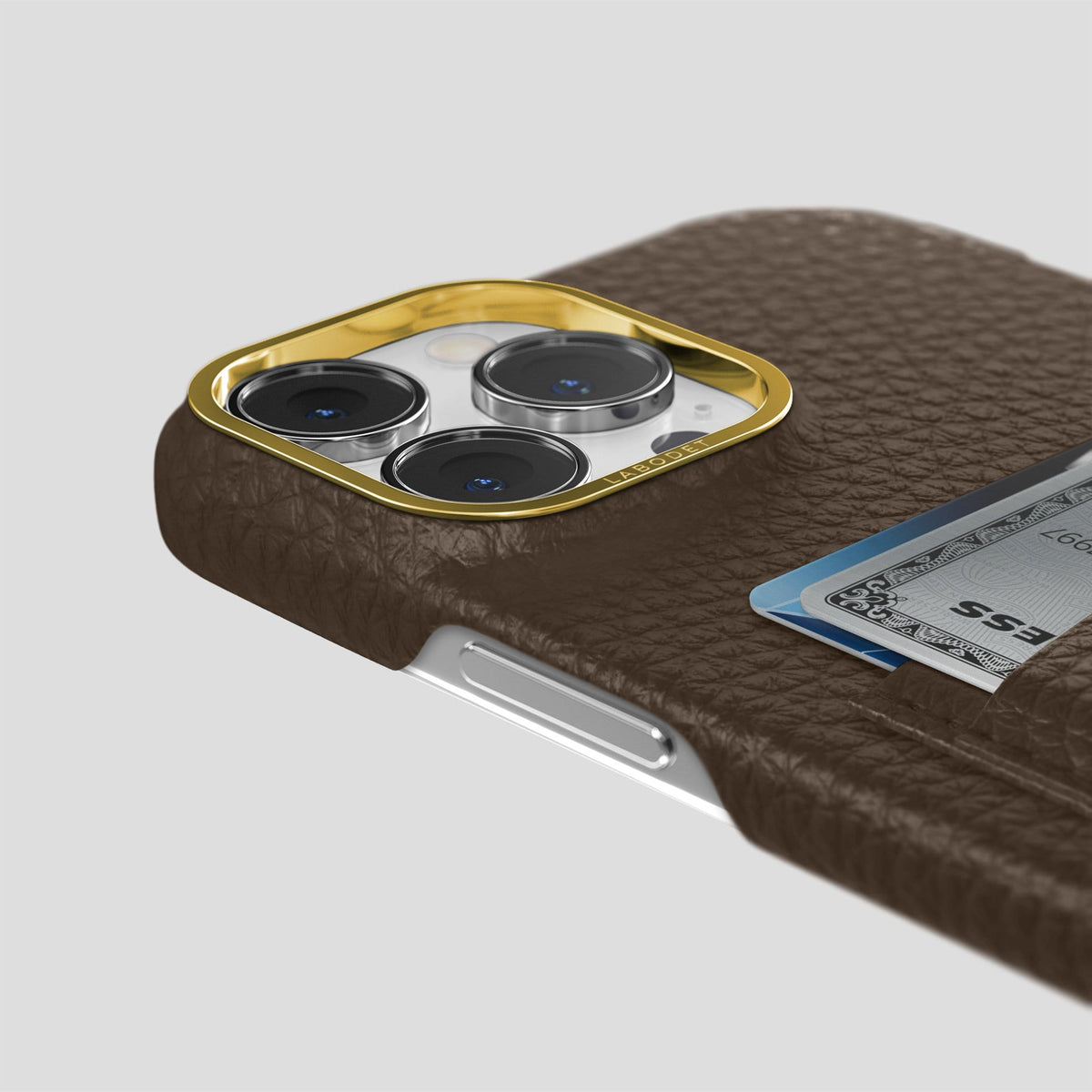 Dark Brown iPhone 14 Pro Max Card Case Calf with Gold Metal -5 | Dark-Brown-Gold