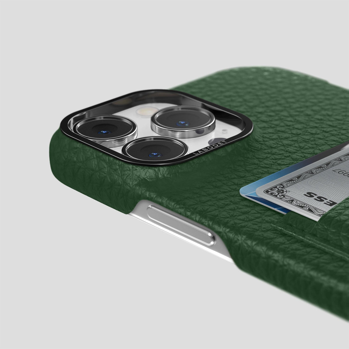 Dark Green iPhone 14 Pro Max Card Case Calf with Black Metal -5 | Dark-Green-Black