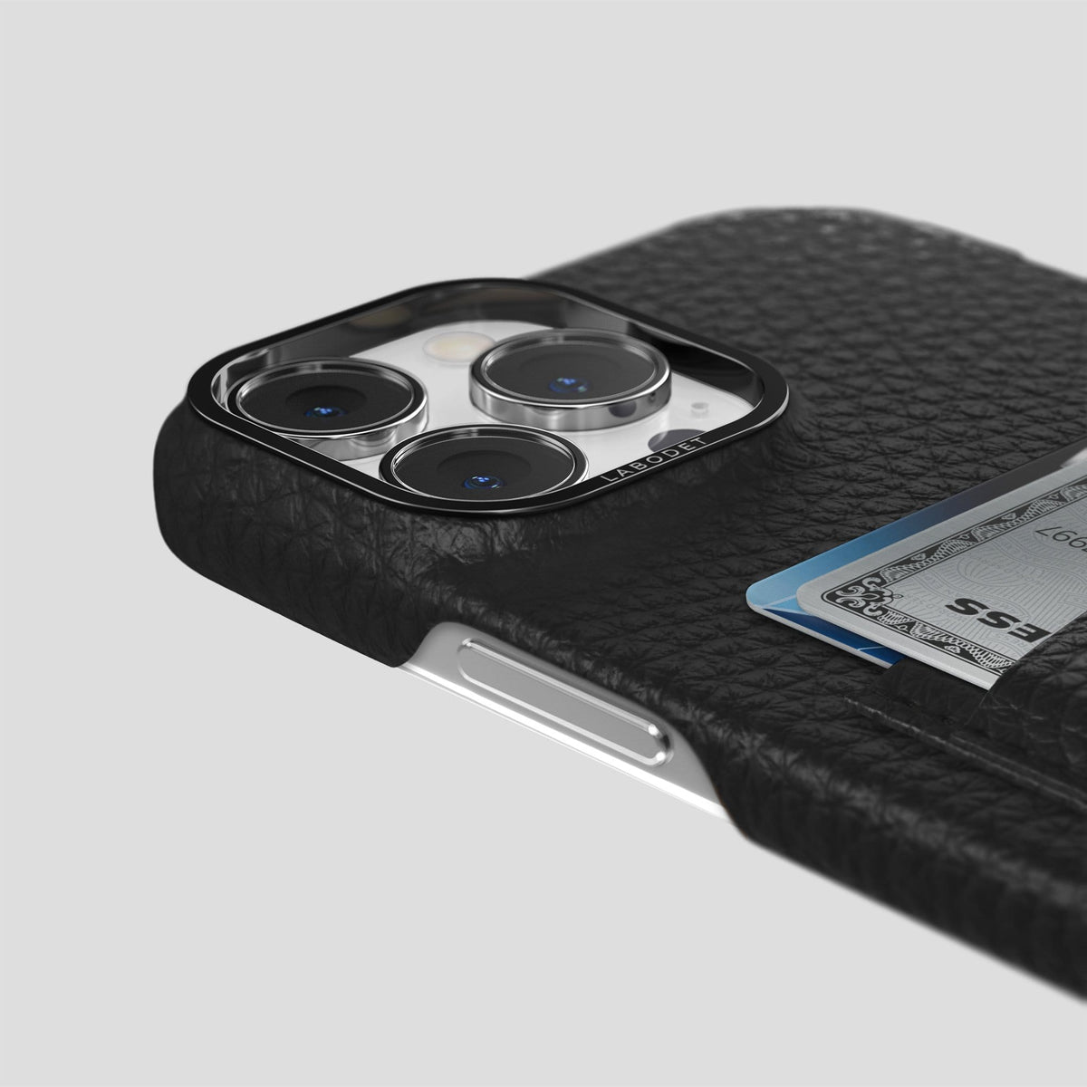 Black iPhone 14 Pro Max Card Case Calf with Black Metal -5 | Black-Black
