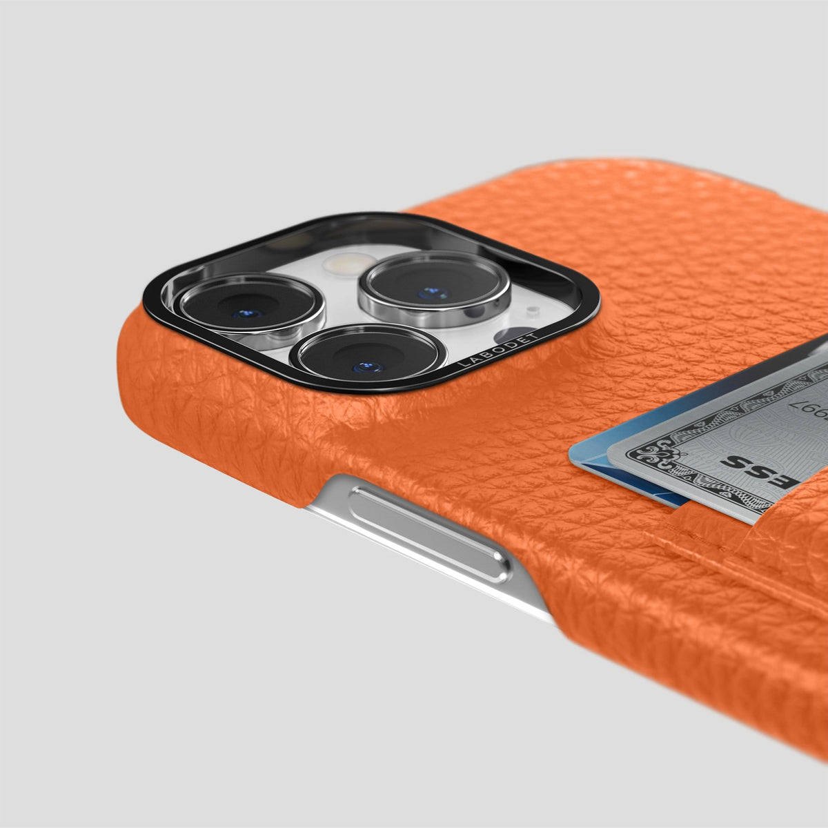Orange iPhone 14 Pro Max Card Case Calf with Black Metal -5 | Orange-Black