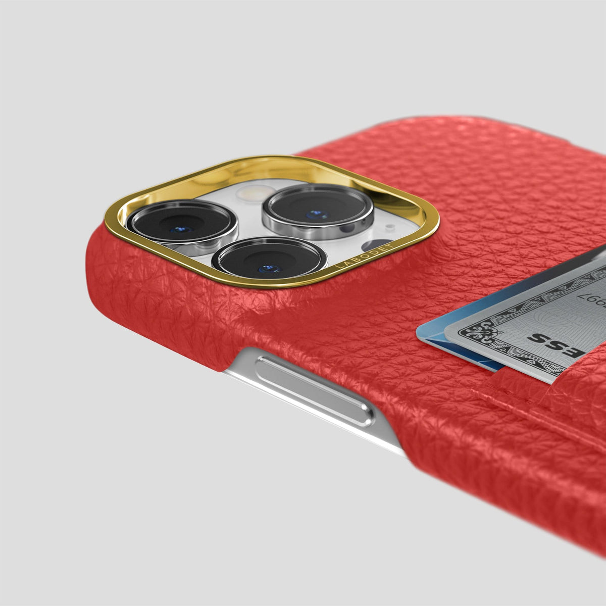 Red iPhone 14 Pro Max Card Case Calf with Gold Metal -5 | Red-Gold