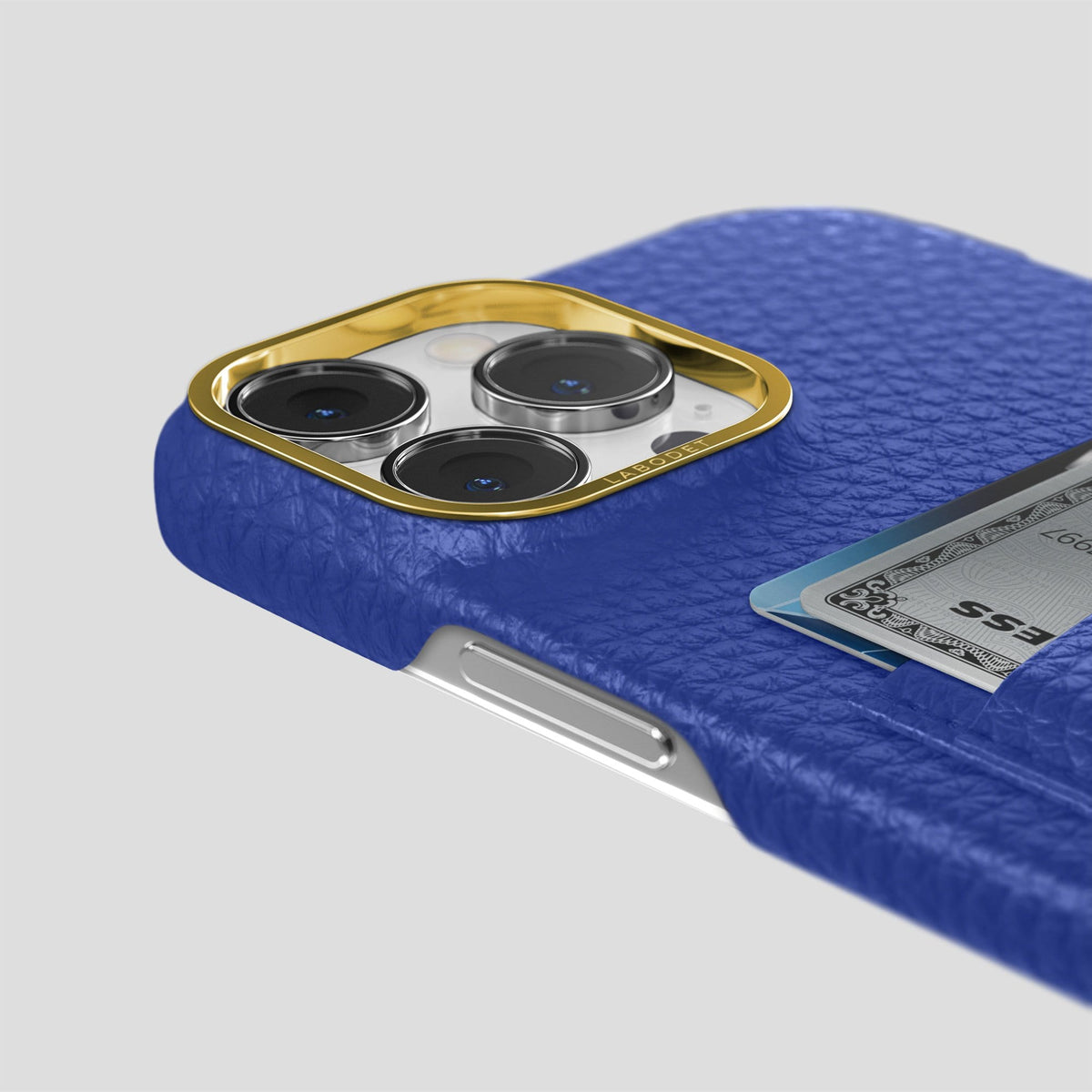 Royal Blue iPhone 14 Pro Max Card Case Calf with Gold Metal -5 | Royal-Blue-Gold