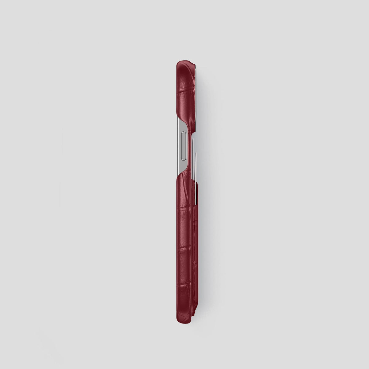 Burgundy iPhone 14 Pro Card Case Alligator with Steel Metal -3 | Burgundy-Steel