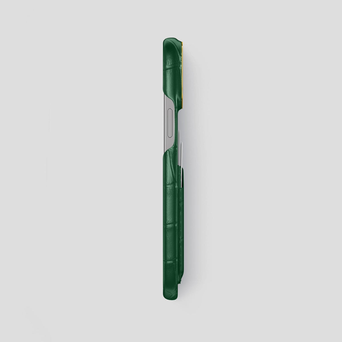 Forest-Green iPhone 14 Pro Max Card Case Alligator with Gold Metal -3 | Forest-Green-Gold