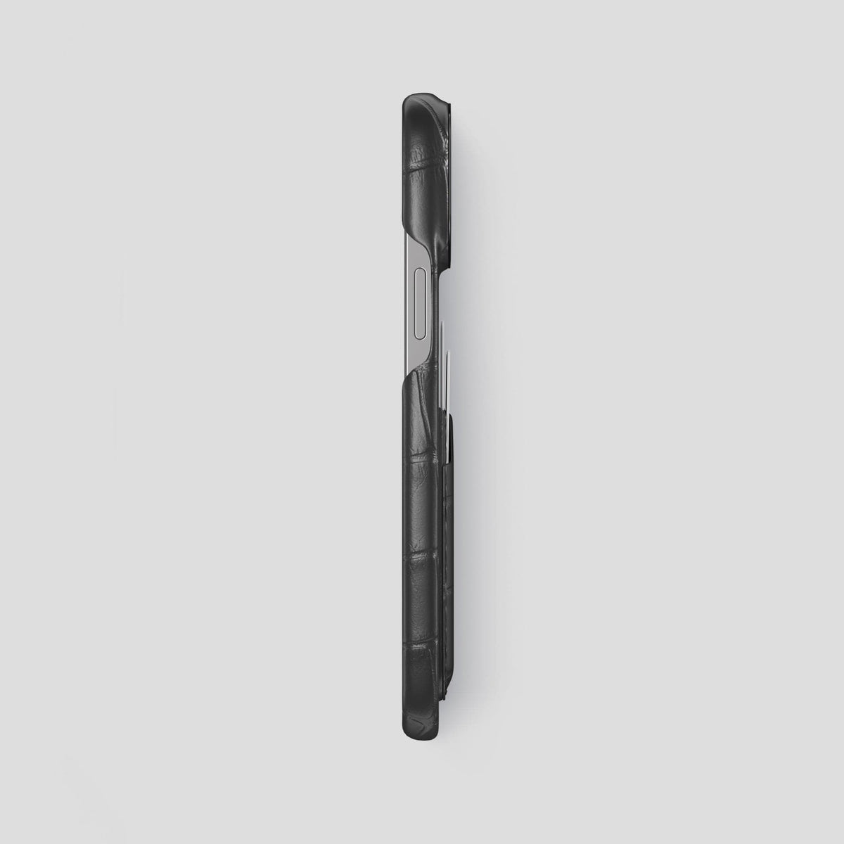 Grey iPhone 14 Pro Max Card Case Alligator with Black Metal -3 | Grey-Black