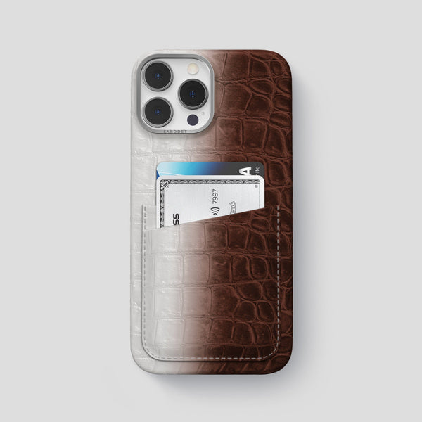 Double Card Case For iPhone 14 Pro Max In Himalayan Crocodile