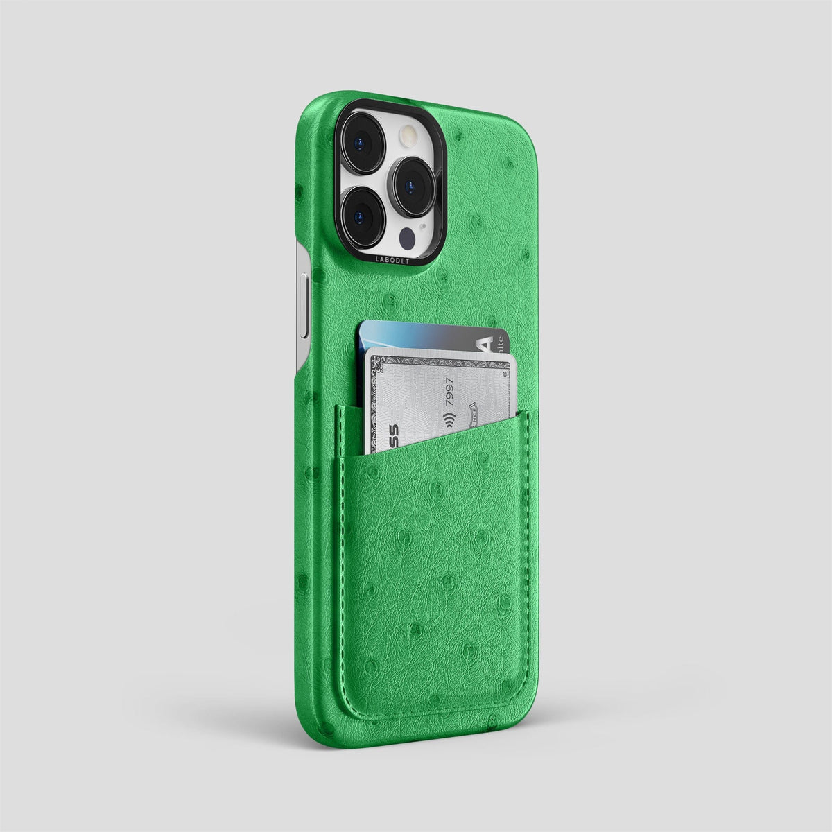 Kentucky Green iPhone 14 Pro Max Card Case Ostrich with Black Metal -2 | Kentucky-Green-Black