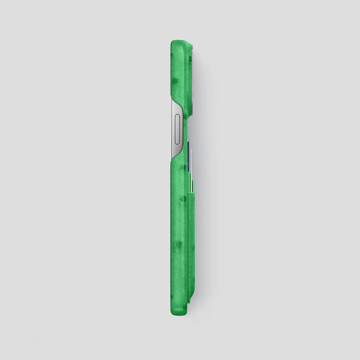 Kentucky Green iPhone 14 Pro Max Card Case Ostrich with Steel Metal -3 | Kentucky-Green-Steel