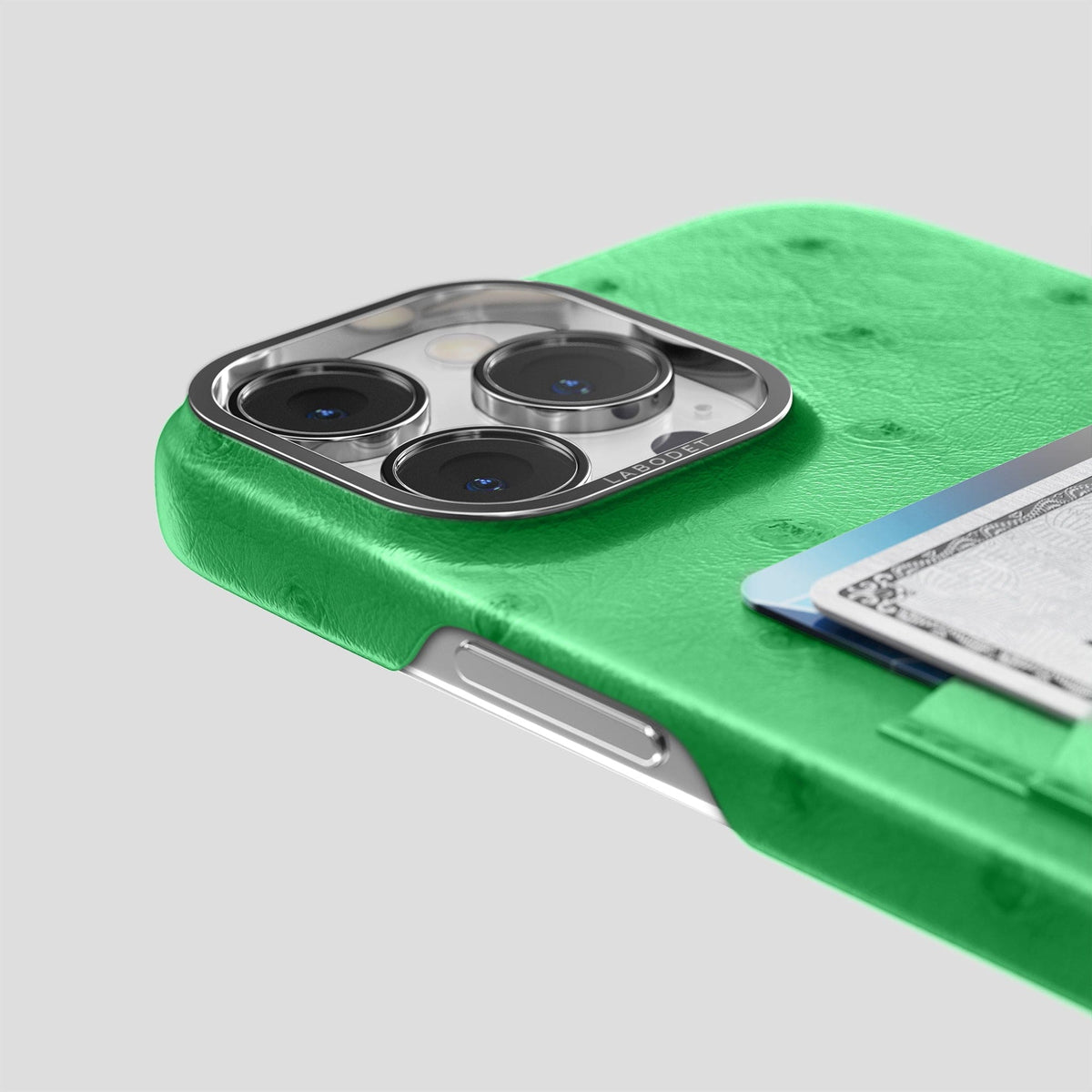Kentucky Green iPhone 14 Pro Max Card Case Ostrich with Steel Metal -5 | Kentucky-Green-Steel