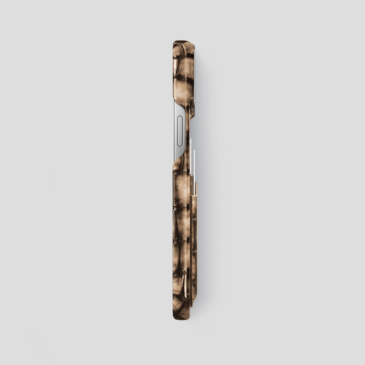 Etoupe iPhone 14 Pro Max Double Card Case Patina Alligator with Steel Metal -3 | Etoupe-Steel