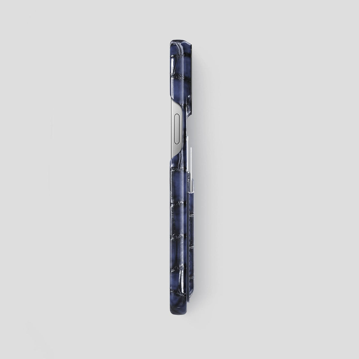 Havana-Blue iPhone 14 Pro Max Double Card Case Patina Alligator with Black Metal -3 | Havana-Blue-Black
