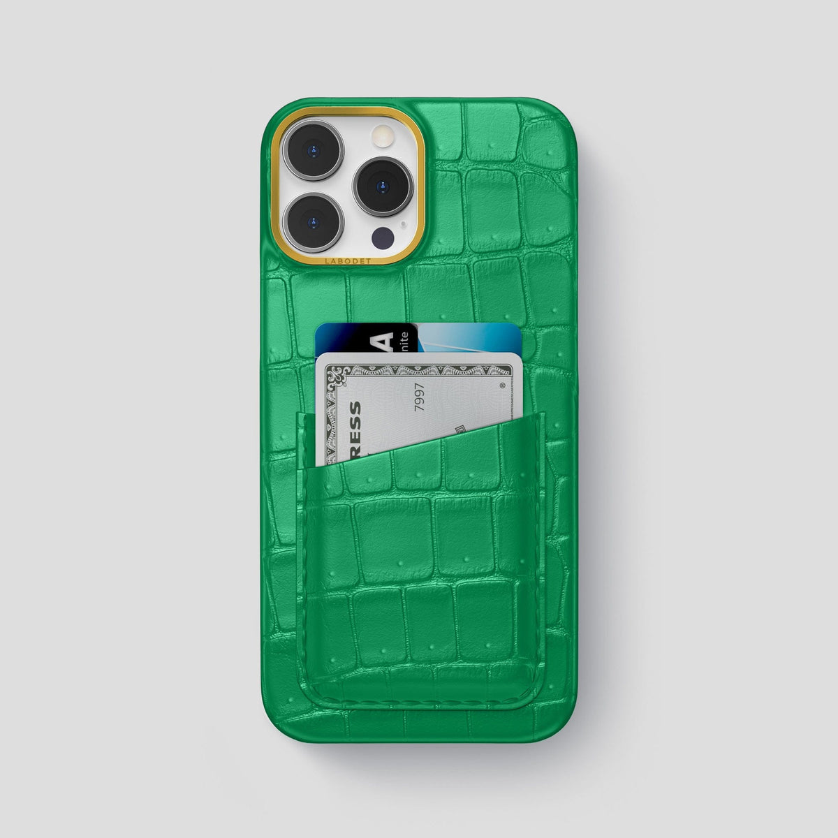 Cactus-Green iPhone 14 Pro Max Porosus Crocodile Porosus Crocodile with Gold Metal -1 | Cactus-Green-Gold