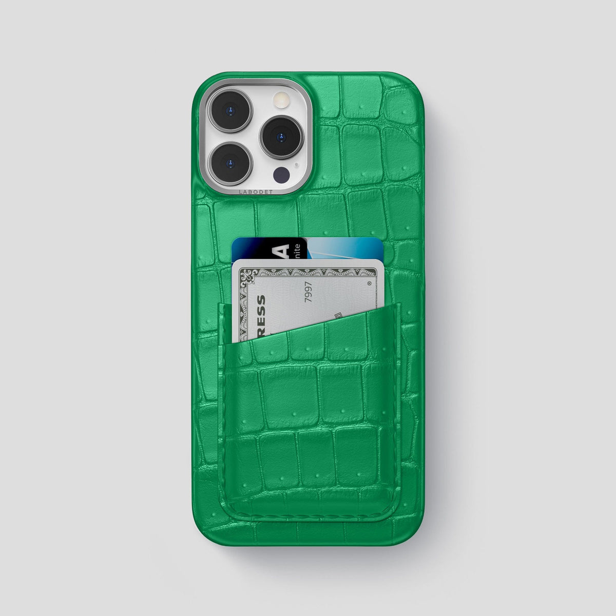 Cactus-Green iPhone 14 Pro Max Porosus Crocodile Porosus Crocodile with Steel Metal -1 | Cactus-Green-Steel