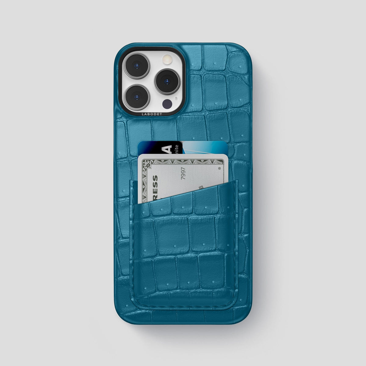 Duck Blue iPhone 14 Pro Max Porosus Crocodile Porosus Crocodile with Black Metal -1 | Duck-Blue-Black