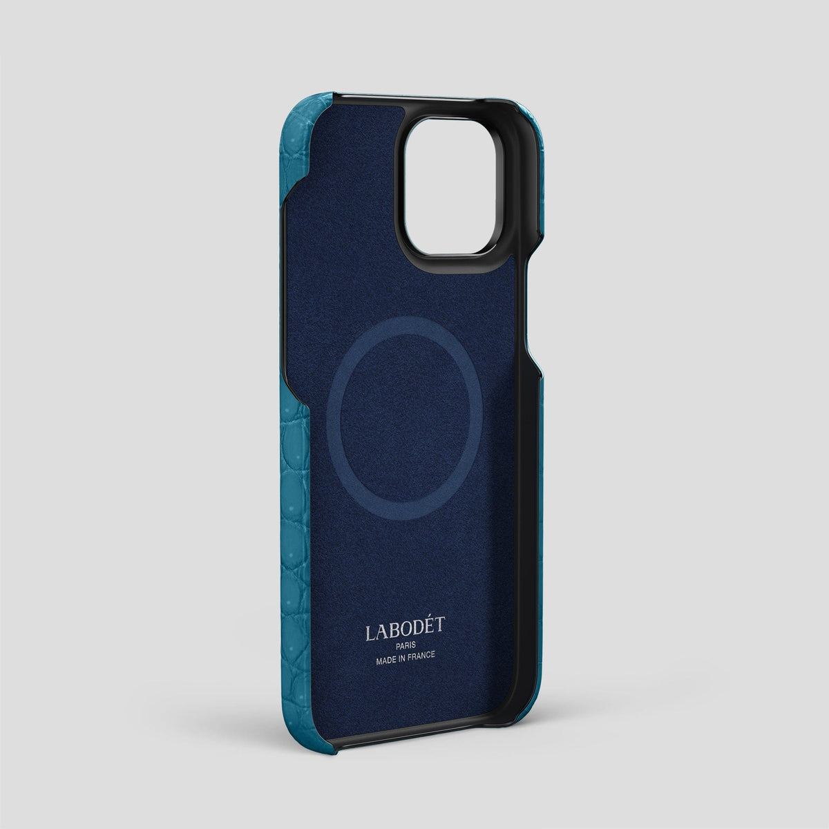 Duck Blue iPhone 14 Pro Max Porosus Crocodile Porosus Crocodile with Black Metal -4 | Duck-Blue-Black