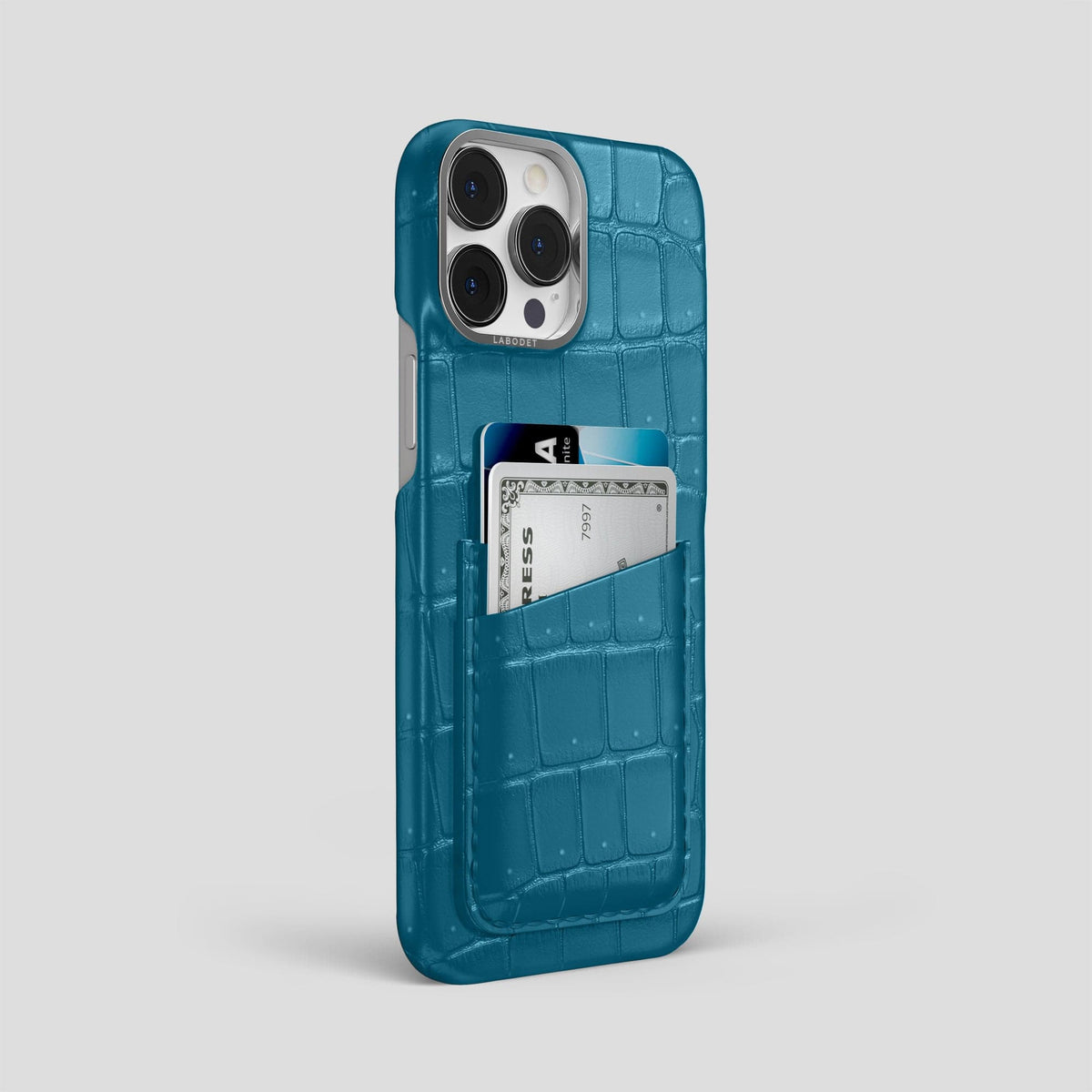 Duck Blue iPhone 14 Pro Max Porosus Crocodile Porosus Crocodile with Steel Metal -2 | Duck-Blue-Steel