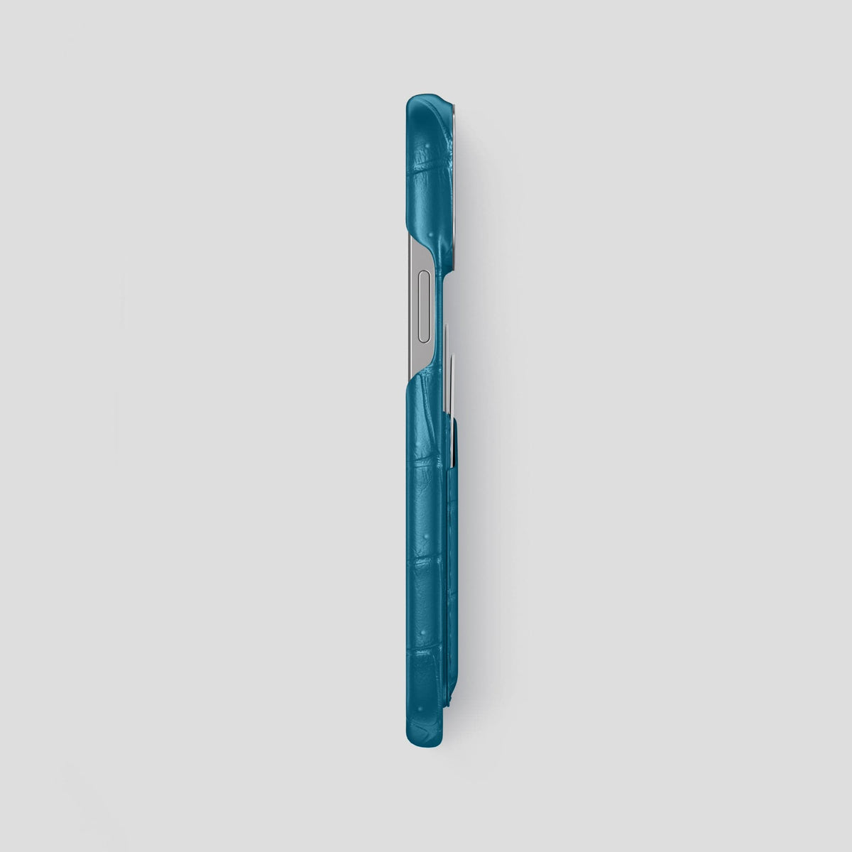 Duck Blue iPhone 14 Pro Max Porosus Crocodile Porosus Crocodile with Steel Metal -3 | Duck-Blue-Steel