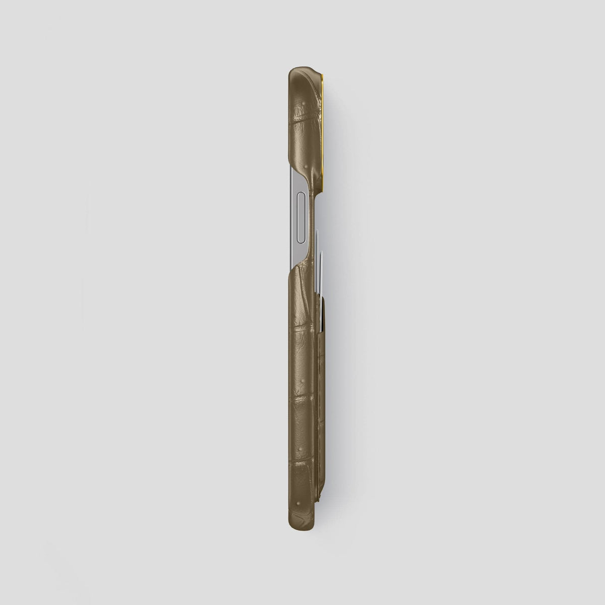 Kaki-Green iPhone 14 Pro Max Porosus Crocodile Porosus Crocodile with Gold Metal -3 | Kaki-Green-Gold
