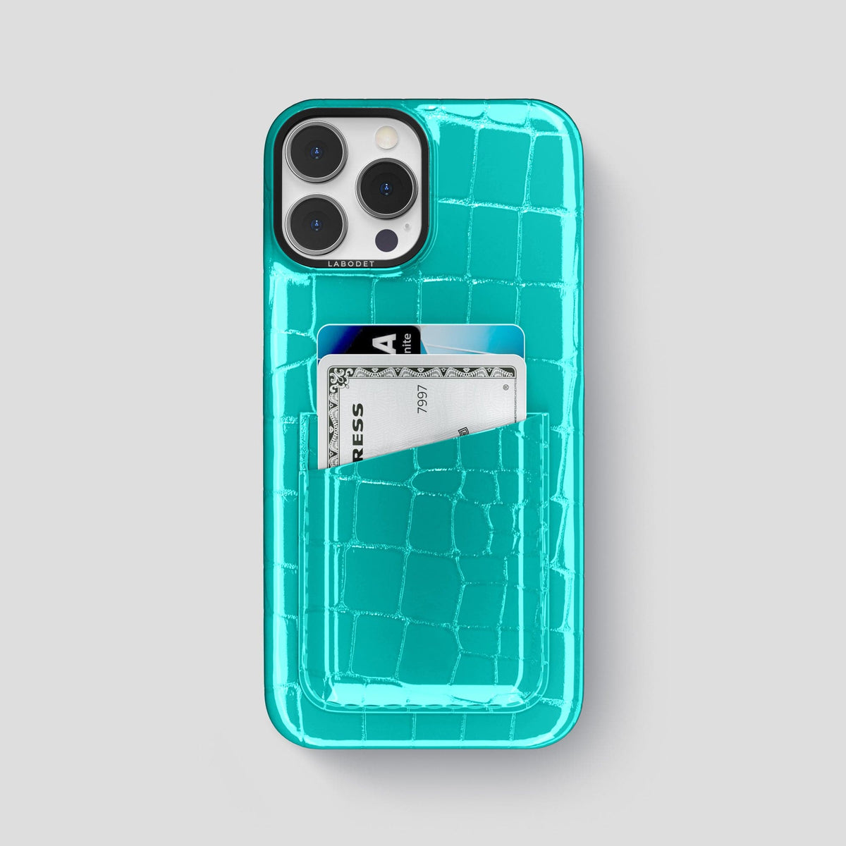 Mint iPhone 14 Pro Max Classic Case Shiny Alligator with Black Metal -1 | Mint-Black