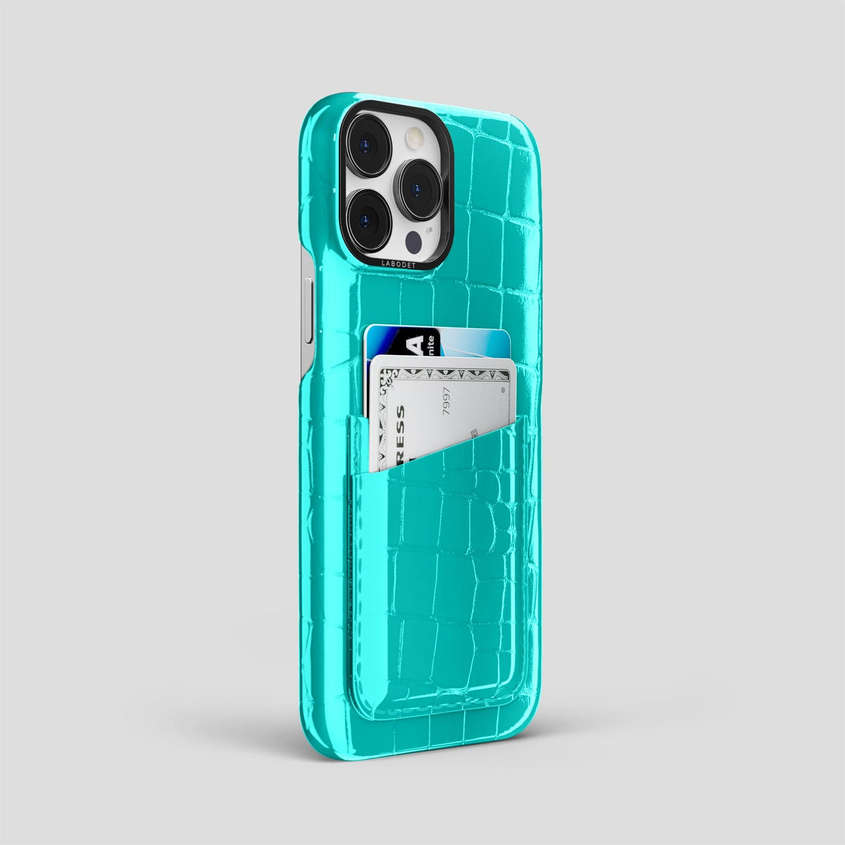 Mint iPhone 14 Pro Max Classic Case Shiny Alligator with Black Metal -2 | Mint-Black
