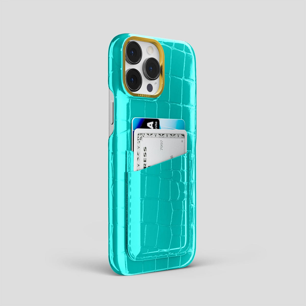 Mint iPhone 14 Pro Max Classic Case Shiny Alligator with Gold Metal -2 | Mint-Gold