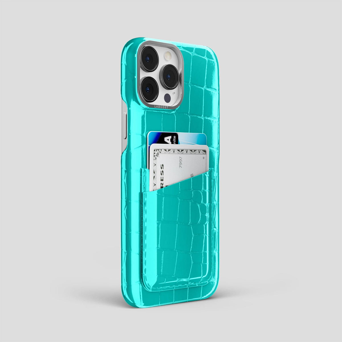 Mint iPhone 14 Pro Max Classic Case Shiny Alligator with Steel Metal -2 | Mint-Steel