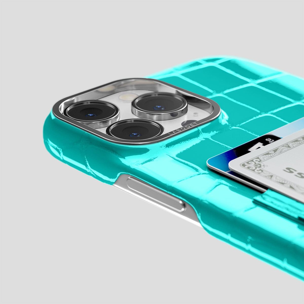 Mint iPhone 14 Pro Max Classic Case Shiny Alligator with Steel Metal -5 | Mint-Steel