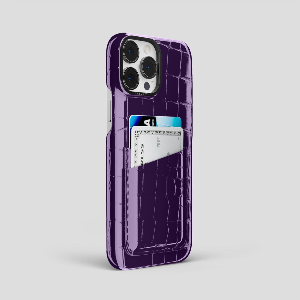 Purple iPhone 14 Pro Max Classic Case Shiny Alligator with Black Metal -2 | Purple-Black
