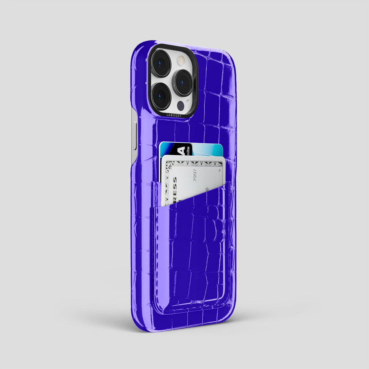 Royal Blue iPhone 14 Pro Max Classic Case Shiny Alligator with Black Metal -2 | Royal-Blue-Black