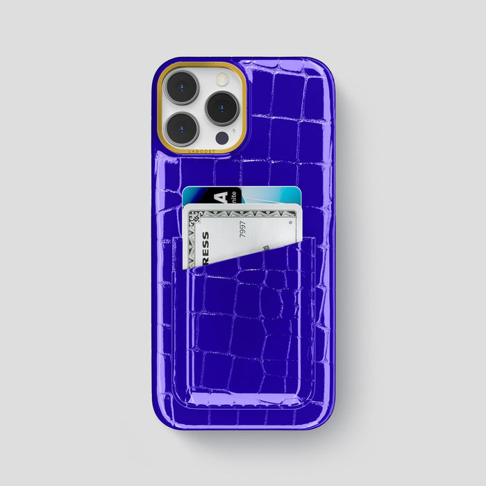 Royal Blue iPhone 14 Pro Max Classic Case Shiny Alligator with Gold Metal -1 | Royal-Blue-Gold