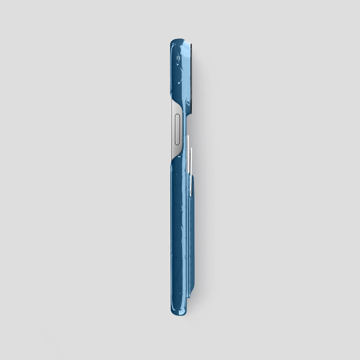 Turquoise-Blue iPhone 14 Pro Max Classic Case Shiny Alligator with Black Metal -3 | Turqoise-Blue-Black