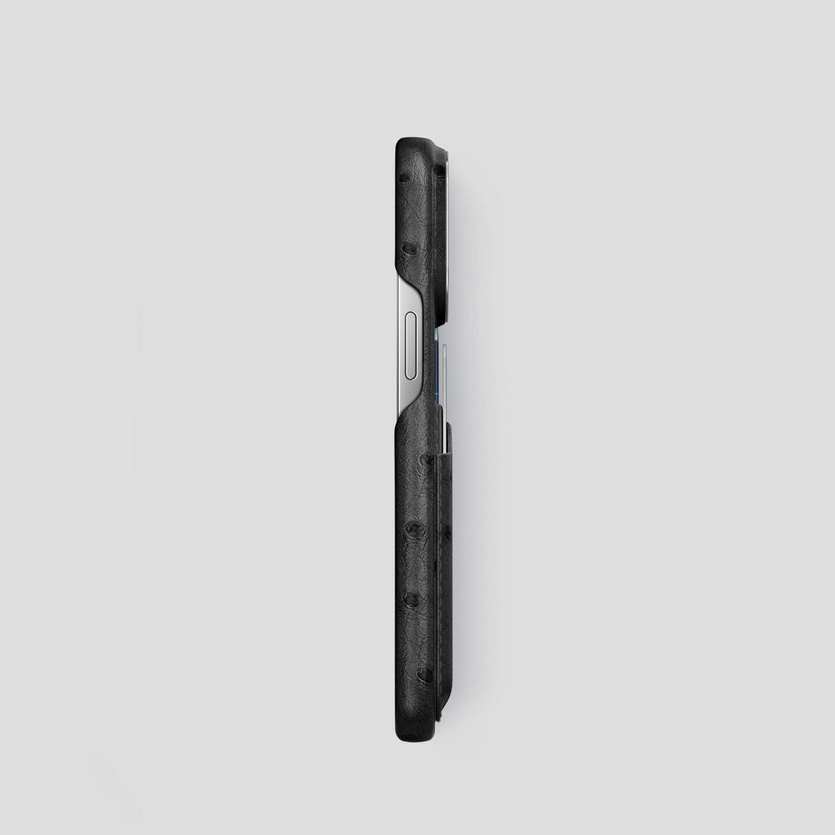 Black iPhone 14 Pro Card Case Ostrich with Steel Metal -3 | Black-Steel