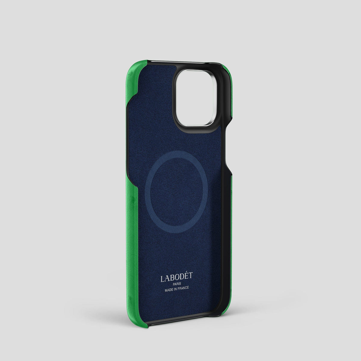 Kentucky Green iPhone 14 Pro Card Case Ostrich with Steel Metal -4 | Kentucky-Green-Steel