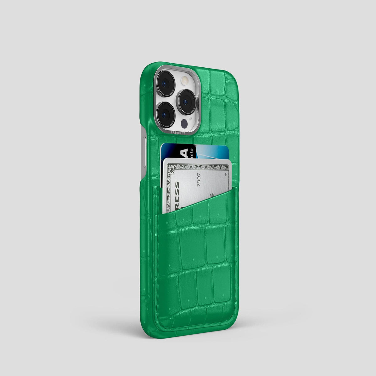 Cactus-Green iPhone 14 Pro Porosus Crocodile Porosus Crocodile with Steel Metal -2 | Cactus-Green-Steel