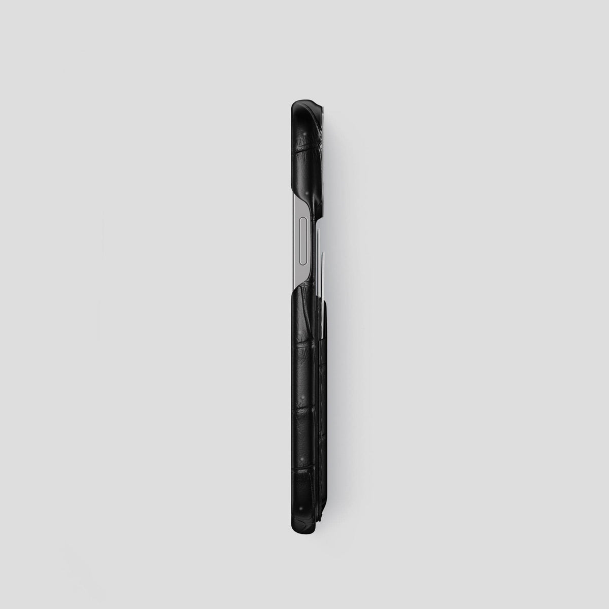 Black iPhone 14 Pro Porosus Crocodile Porosus Crocodile with Steel Metal -3 | Black-Steel