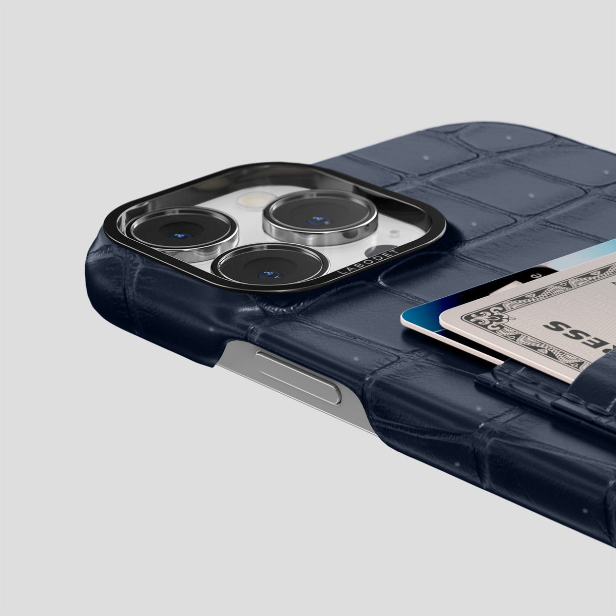 Deep Blue Sea iPhone 14 Pro Porosus Crocodile Porosus Crocodile with Black Metal -5 | Deep-Blue-Sea-Black