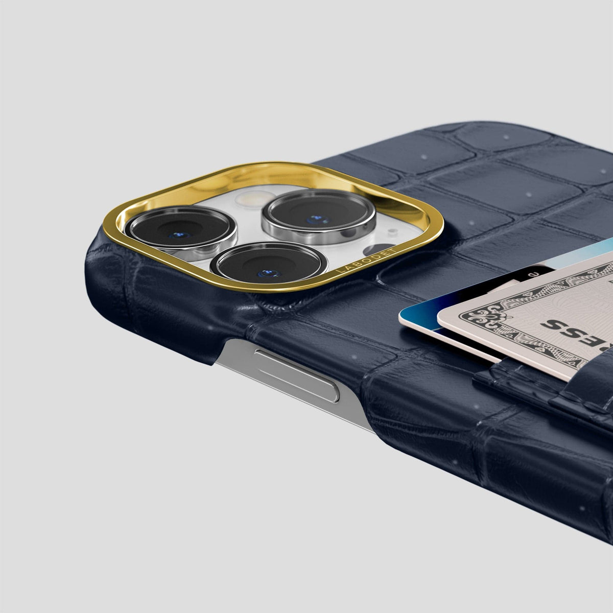 Deep Blue Sea iPhone 14 Pro Porosus Crocodile Porosus Crocodile with Gold Metal -5 | Deep-Blue-Sea-Gold