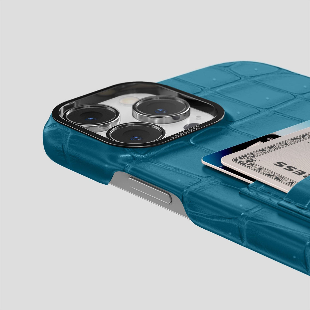 Duck Blue iPhone 14 Pro Porosus Crocodile Porosus Crocodile with Black Metal -5 | Duck-Blue-Black