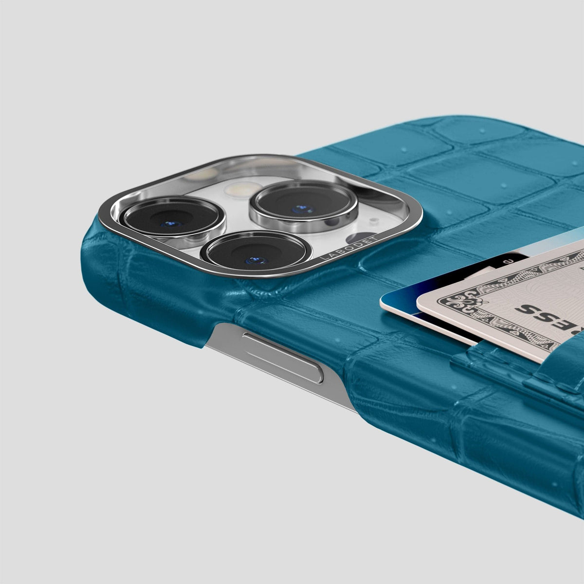 Duck Blue iPhone 14 Pro Porosus Crocodile Porosus Crocodile with Steel Metal -5 | Duck-Blue-Steel