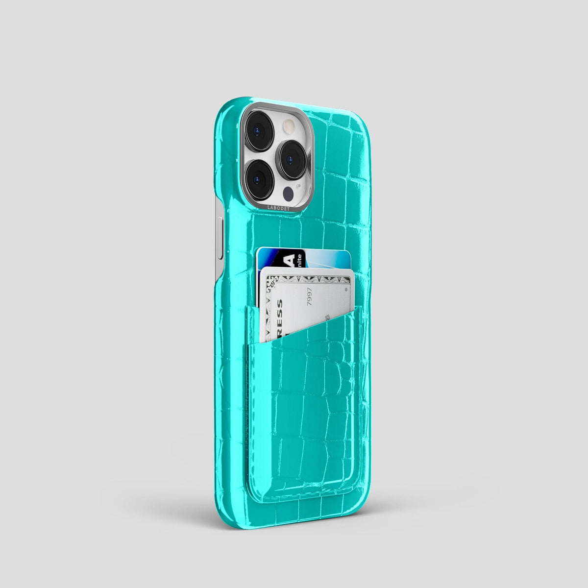 Mint iPhone 14 Shiny Alligator with Steel Metal -2 | Mint-Steel