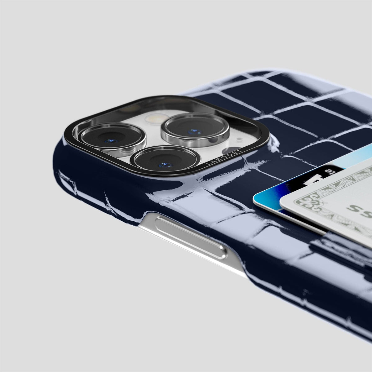 Navy-Blue iPhone 14 Shiny Alligator with Black Metal -5 | Navy-Blue-Black