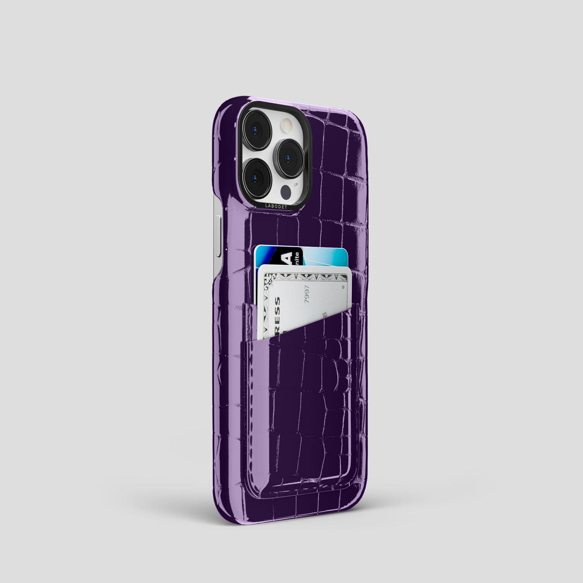 Purple iPhone 14 Shiny Alligator with Black Metal -2 | Purple-Black